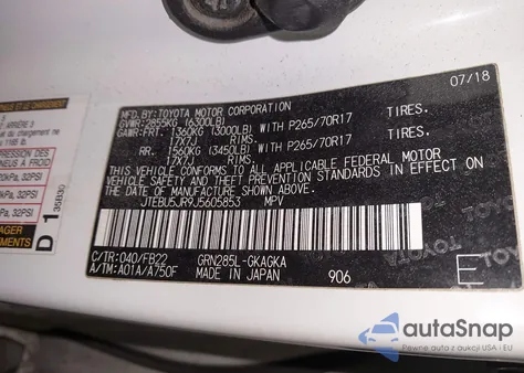 2018 Toyota 4Runner Sr5 из США, поврежденный, VIN JTEBU5JR9J5605853